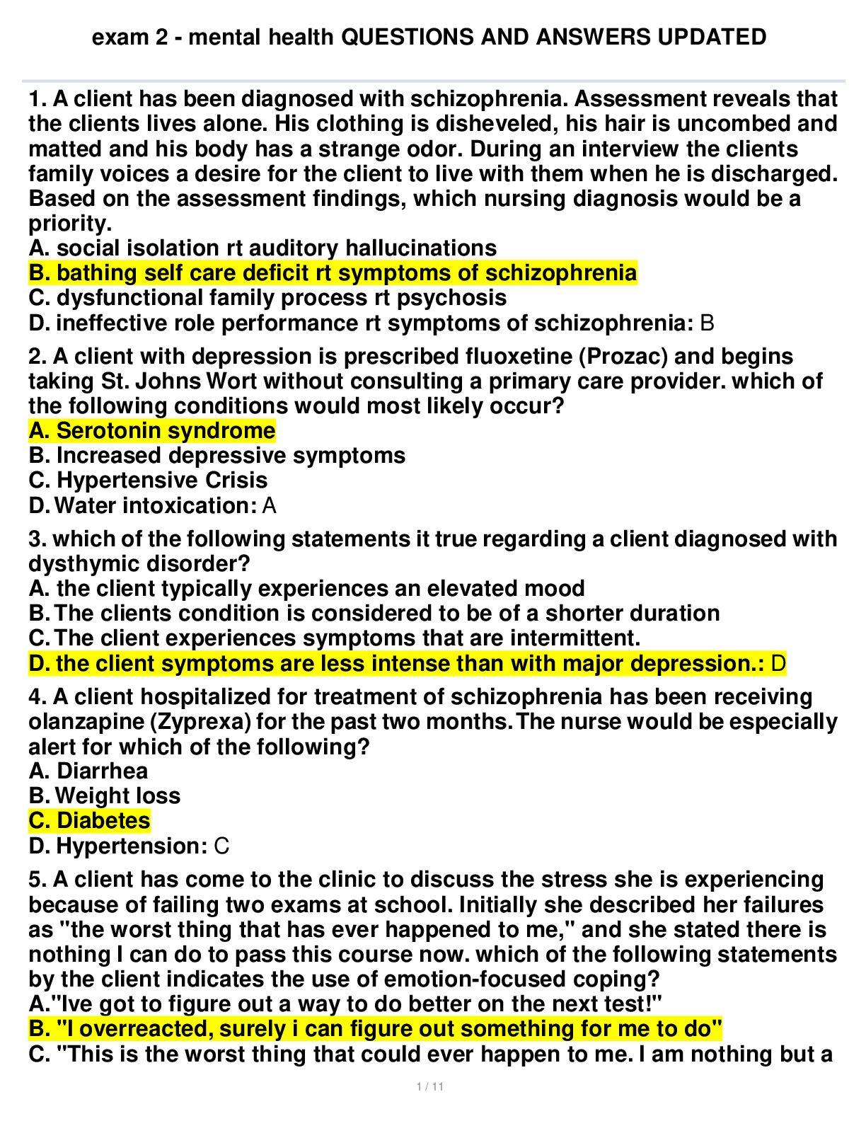 Preview image for exam 2 - mental health QUESTIONS AND ANSWERS UPDATED